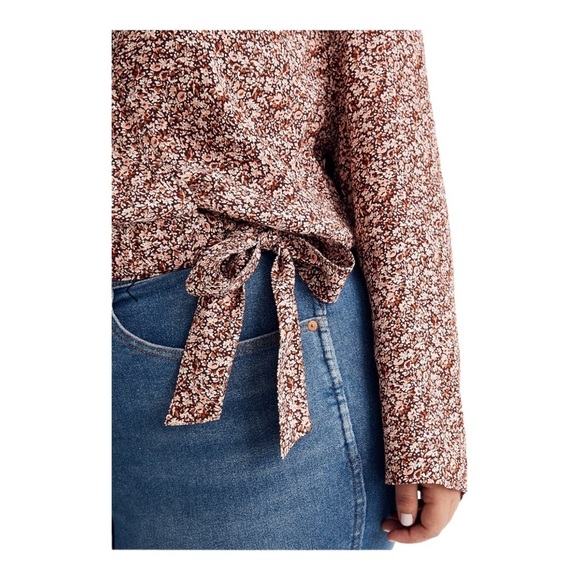 MADEWELL Floral Burgundy Wrap Tie Front Long Sleeve Top 1X - Picture 8 of 10